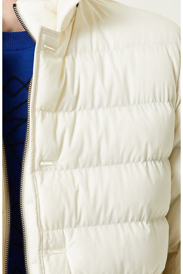 Yan Cep Fermuarlı Ekru Ceket - 7