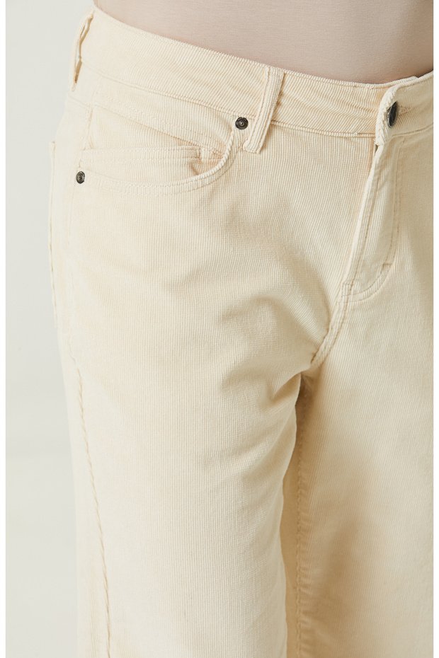 Ekru Kadife Pantolon - 4