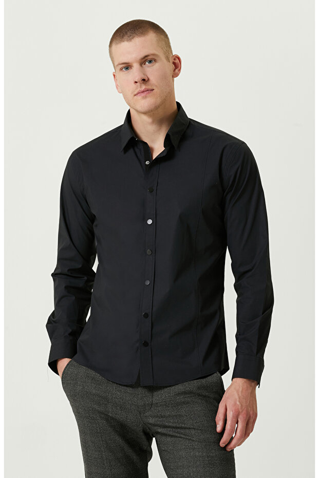 Çıtçıtlı Siyah Gömlek - 1