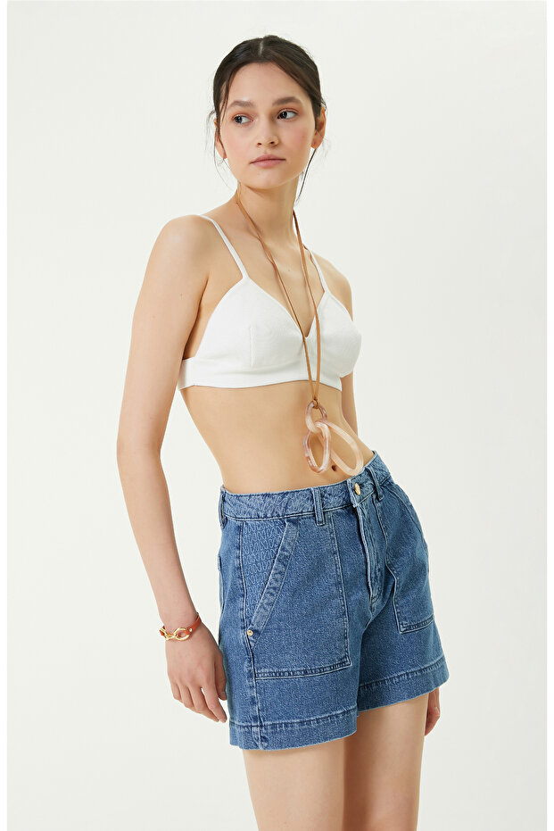 V Yaka Askılı Beyaz Büstiyer - 3