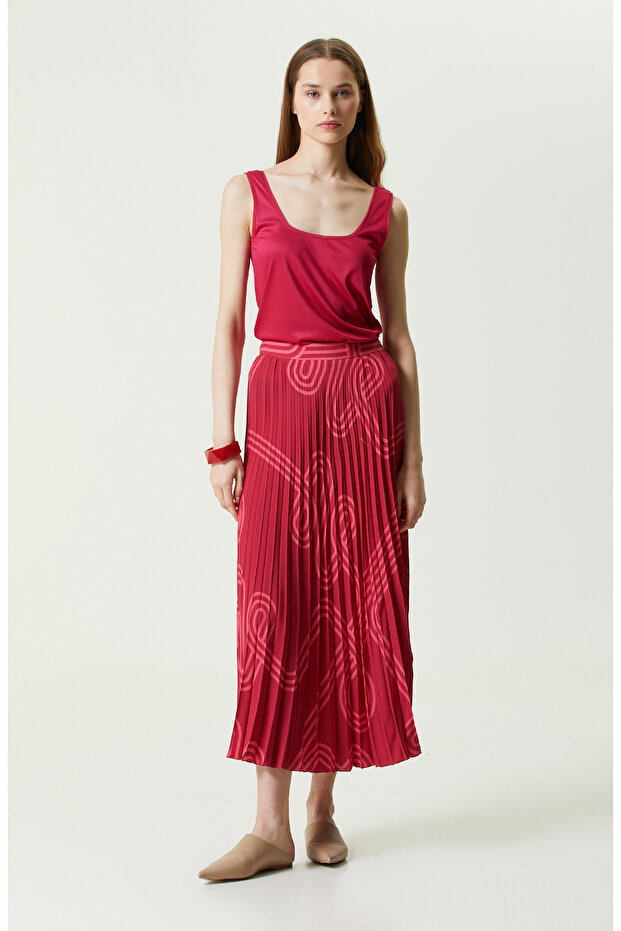 Bordo Desenli Piliseli Etek - 2