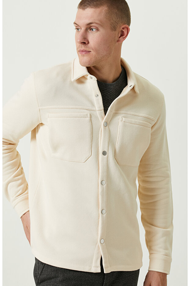 Pamuklu Ekru Örme Dış Gömlek - 6