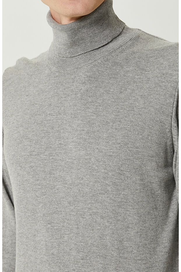 سترة رمادية ميلانج الياقة المدورة - 5