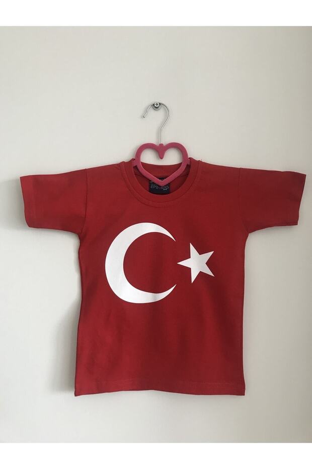 Unisex Kids Red Moon Star Printed Flag T-Shirt