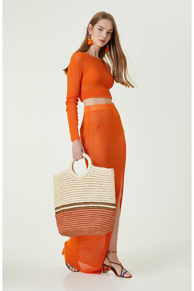 Turuncu Bisiklet Yaka Plaj Bluz - 2