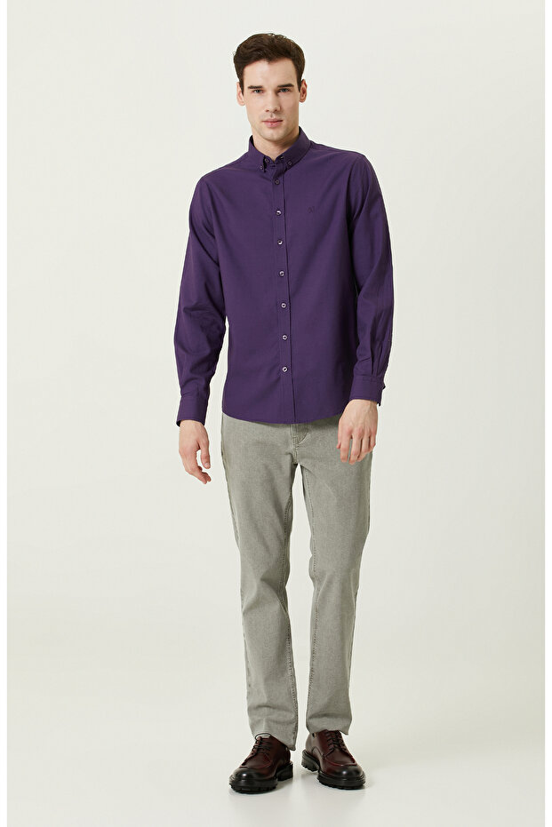 Pamuklu Mor Oxford Gömlek - 2