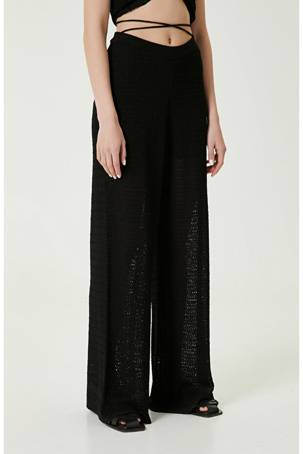 Siyah Ajurlu Triko Plaj Pantolonu - 3
