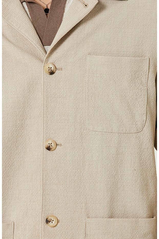 Bej Gömlek Yaka Gofreli Ceket - 7
