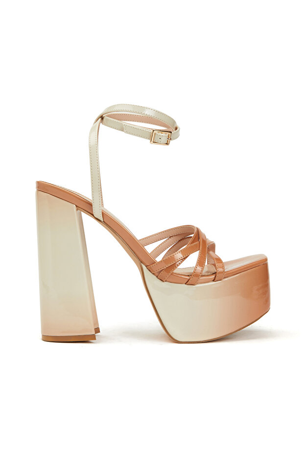 Krem Kadın Deri Sandalet - 1