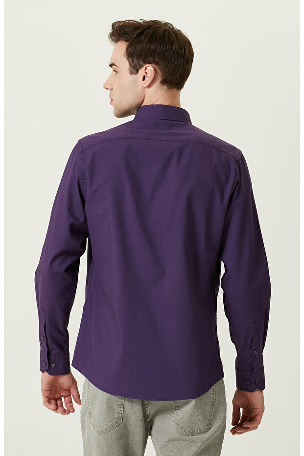 Pamuklu Mor Oxford Gömlek - 4