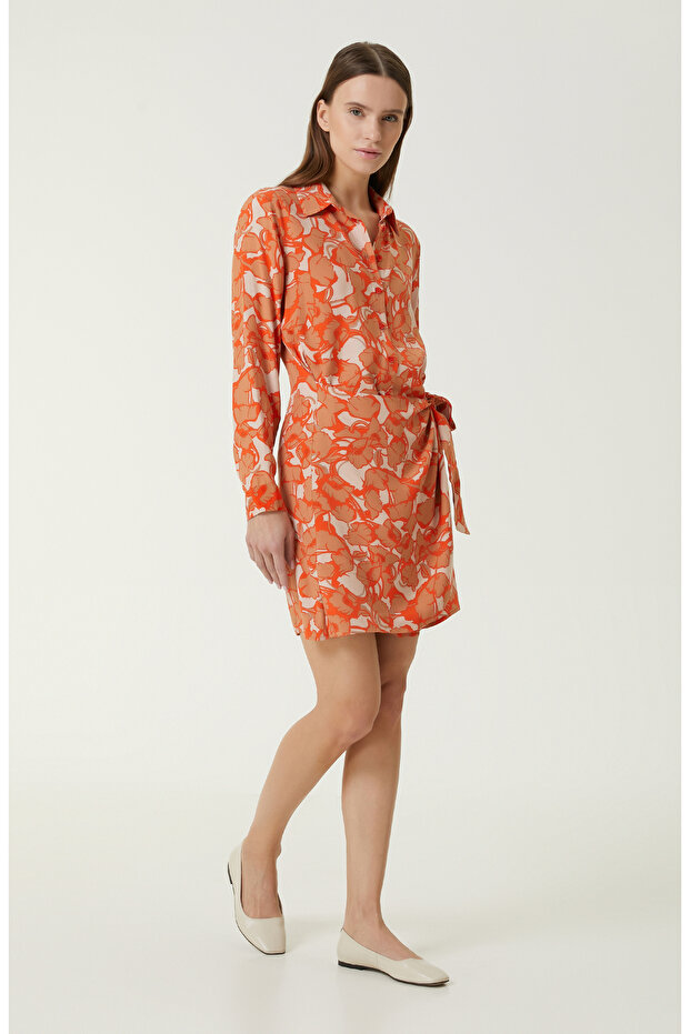 Bej Desenli Elbise - 3