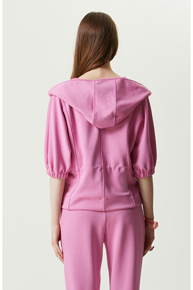 Pembe Kısa Kollu Kapüşonlu Ceket - 5