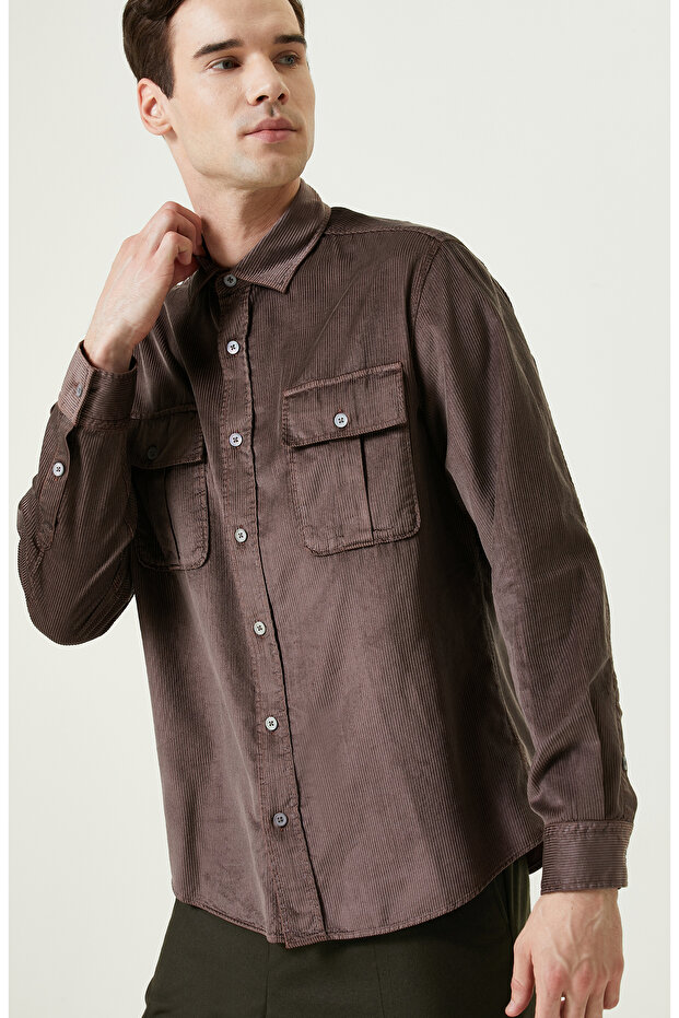 Lila Kadife Gömlek - 6