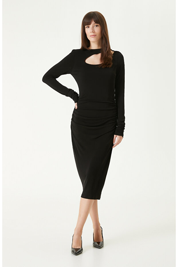 Siyah Midi Boy Elbise - 2