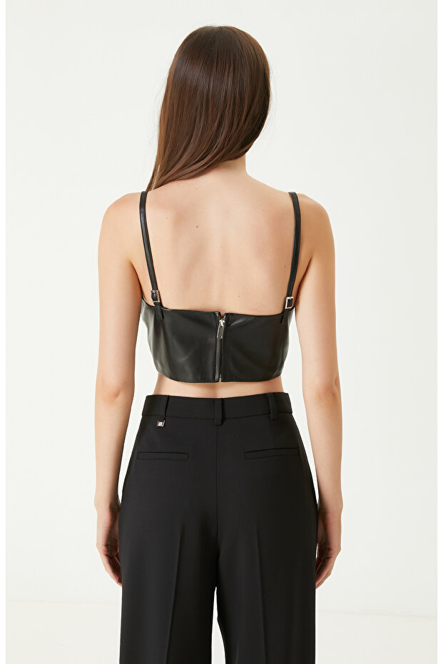 Siyah Deri Büstiyer - 6