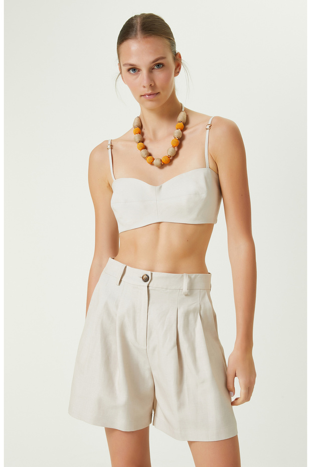 Askılı Bej Keten Büstiyer - 2