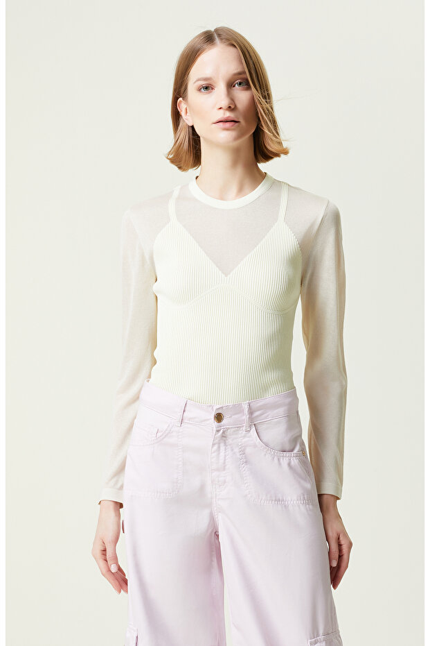 Açık Sarı Bisiklet Yaka Triko Kazak - 3