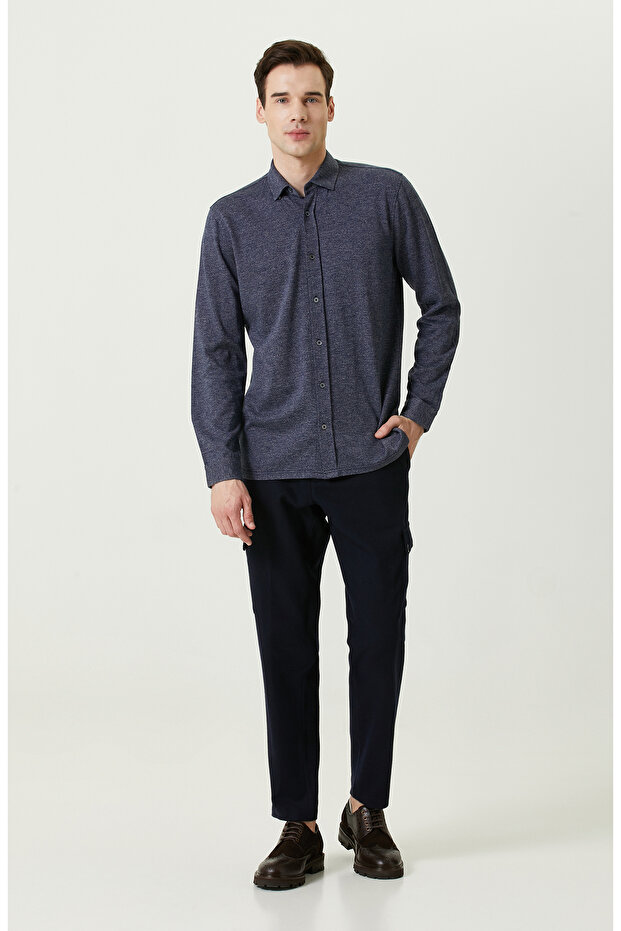 Örme Klasik Yaka İndigo Gömlek - 2