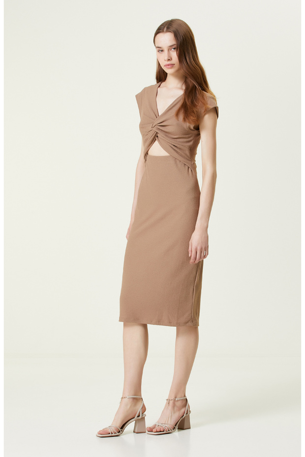 Vizon Kolsuz V Yaka Örme Elbise - 3