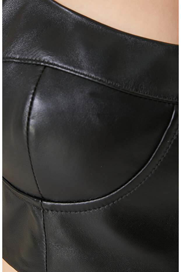 Siyah Deri Büstiyer - 5