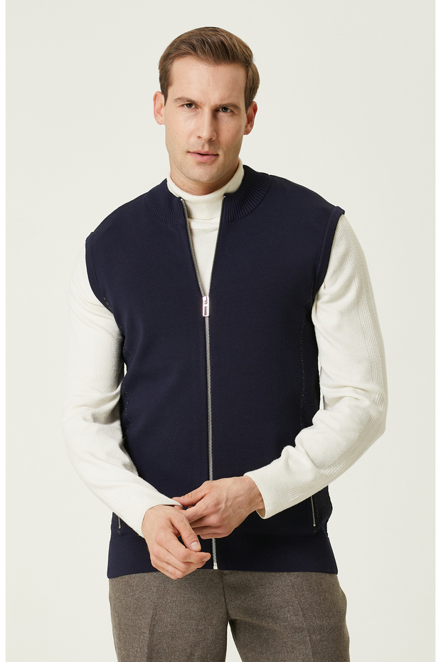 Lacivert Triko Yelek - 1