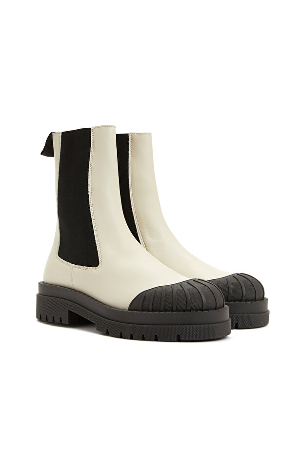 Kırıkbeyaz Kadın Deri Bot - 1