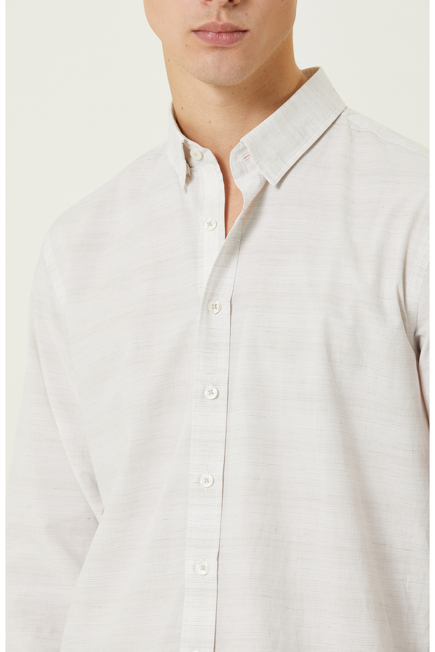 Bej Çizgili Cepsiz Gömlek - 5