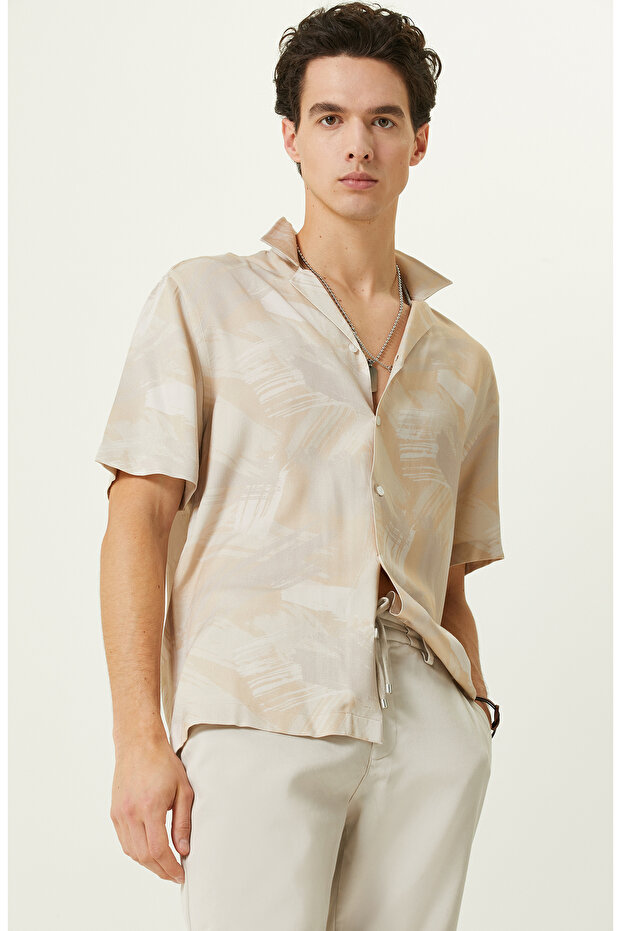 Bej Baskılı Gömlek - 6