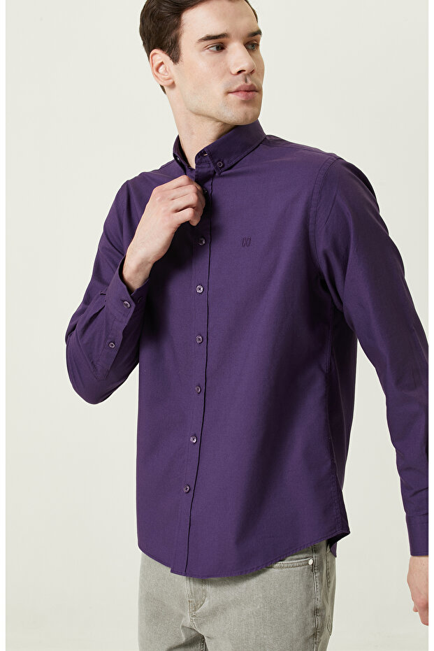 Pamuklu Mor Oxford Gömlek - 5