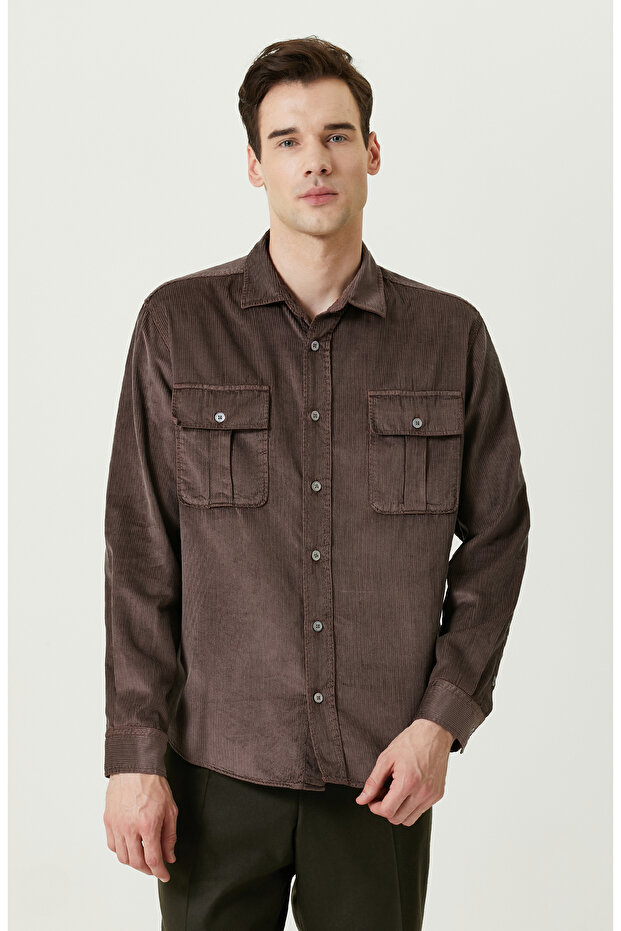 Lila Kadife Gömlek - 1