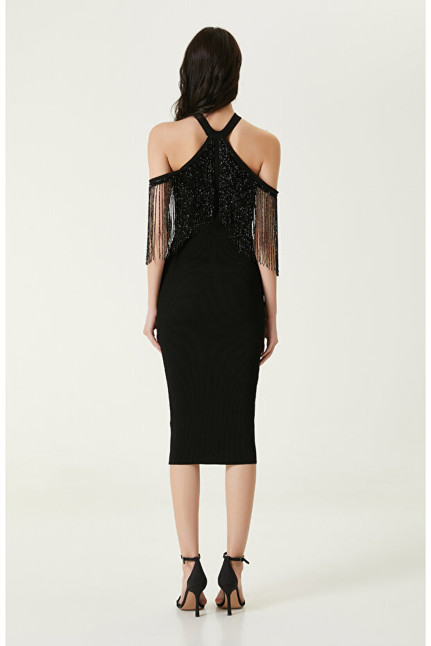 Siyah Midi Abiye Elbise - 5