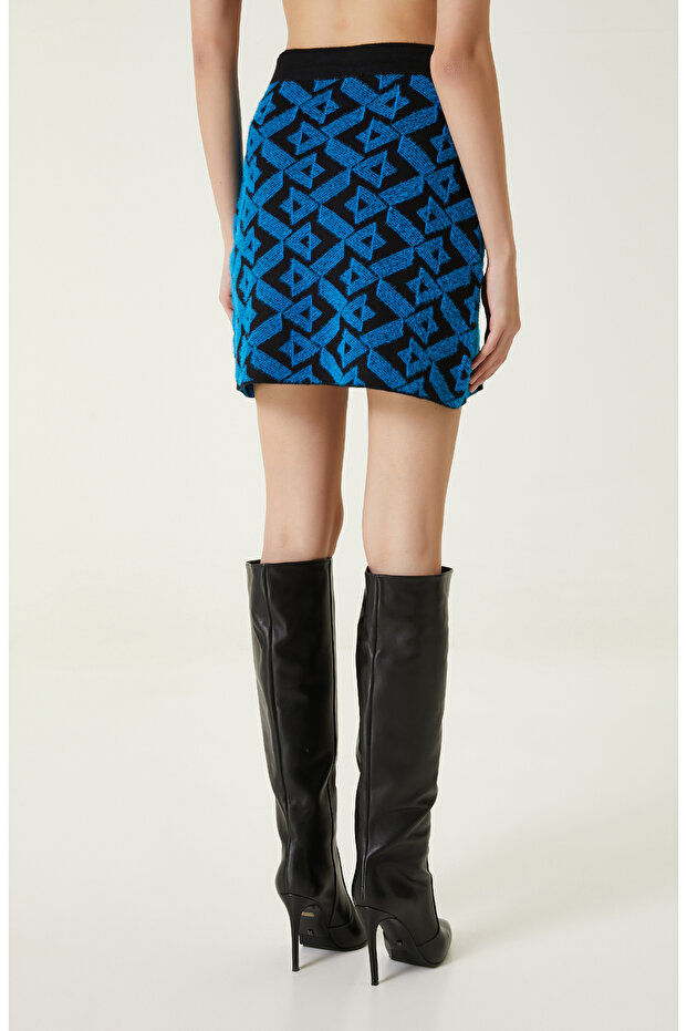 Siyah Mavi Triko Mini Etek - 6