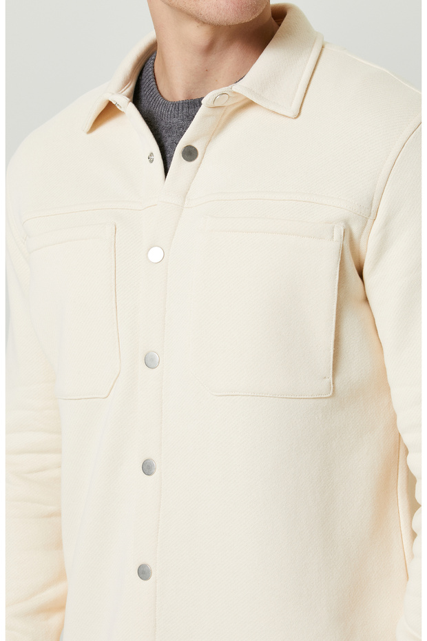 Pamuklu Ekru Örme Dış Gömlek - 5