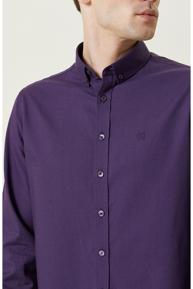 Pamuklu Mor Oxford Gömlek - 6
