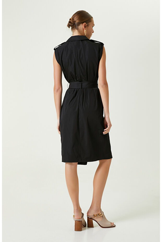 Diz Boy Kolsuz Siyah Elbise - 5