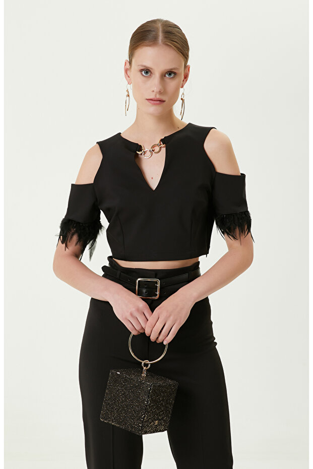 Tek Omuz V Yaka Siyah Büstiyer - 1