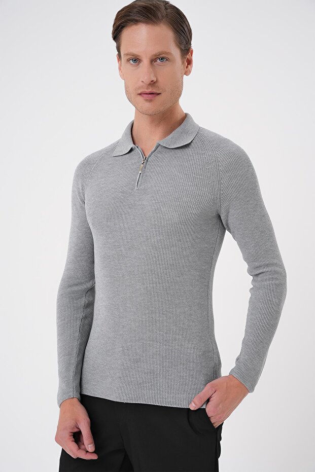 Tr 878 Triko Slim Fit Gri Basic - 4