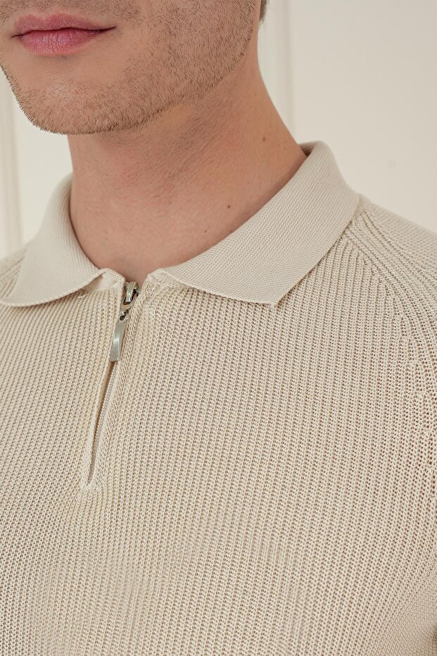 Tr 878 Triko Slim Fit Bej Basic - 6