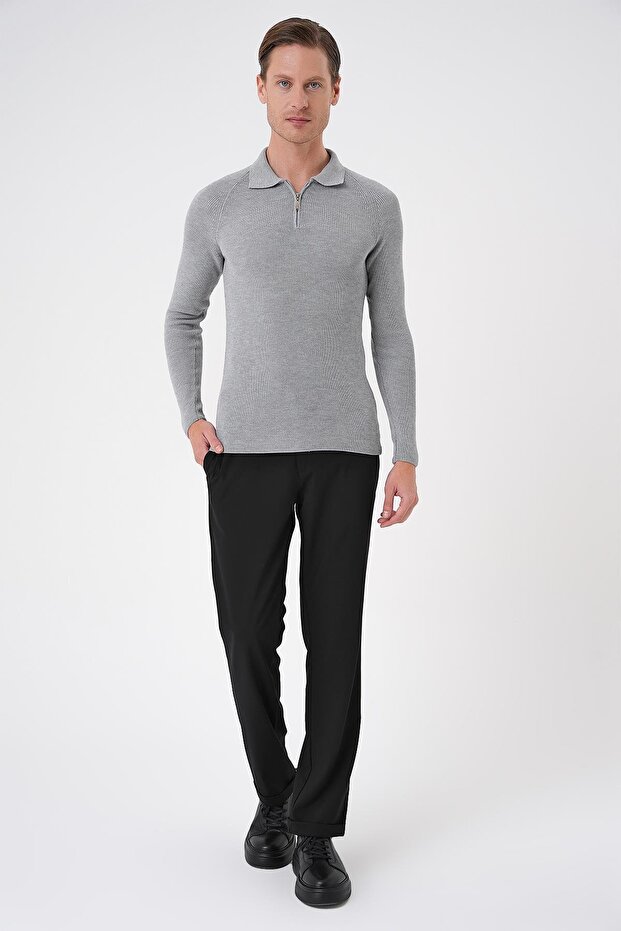 Tr 878 Triko Slim Fit Gri Basic - 3