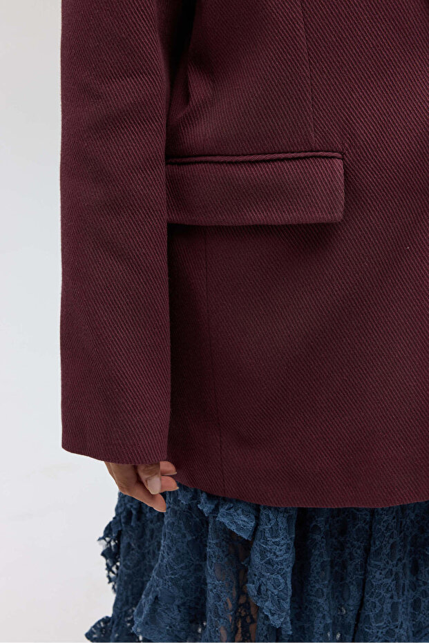 Symi Wide Cut Basic Claret Red Blazer - 7