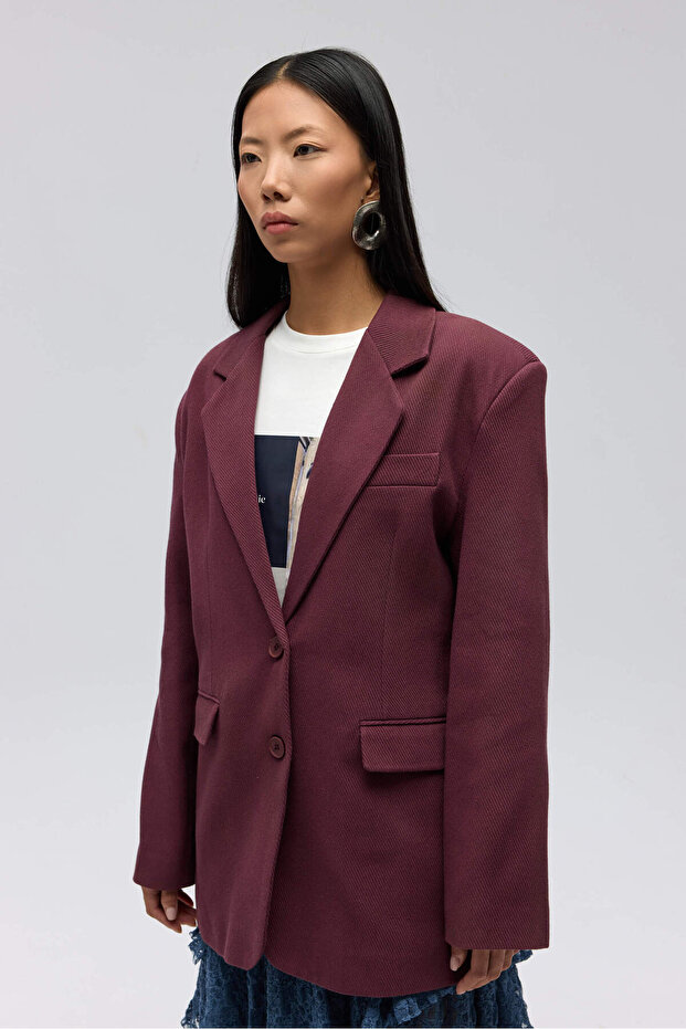 Symi Wide Cut Basic Claret Red Blazer - 3