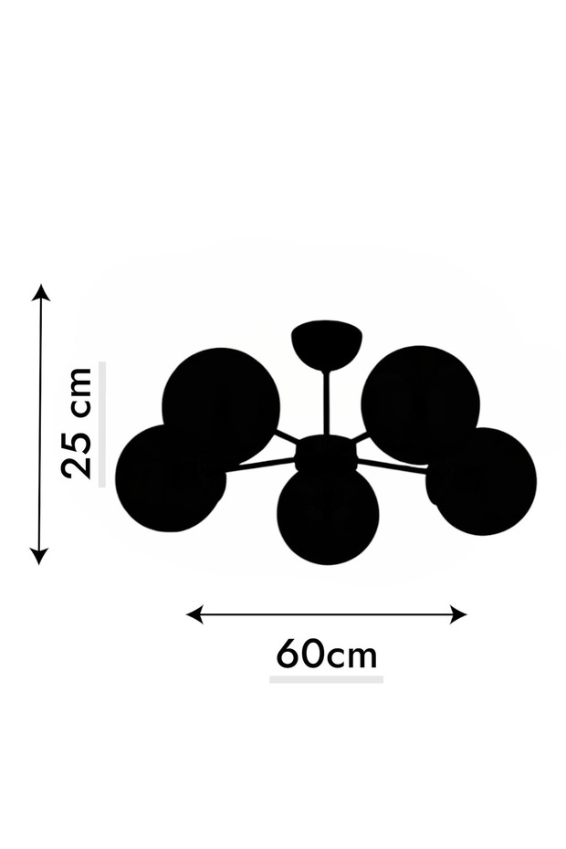 Güneş 5 Li Plafonyer Avize Füme Glob Camlı Salon Yatak Odası Mutfak - 5