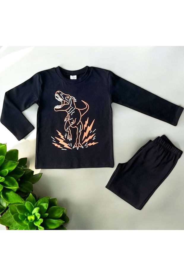 طقم بيجامة ديناصور أسود - 1