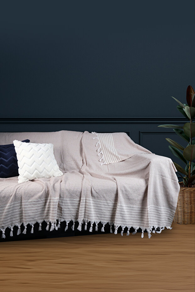 Dexter Ponponlu Koltuk Örtüsü 180 x 220 Pamuklu - 1