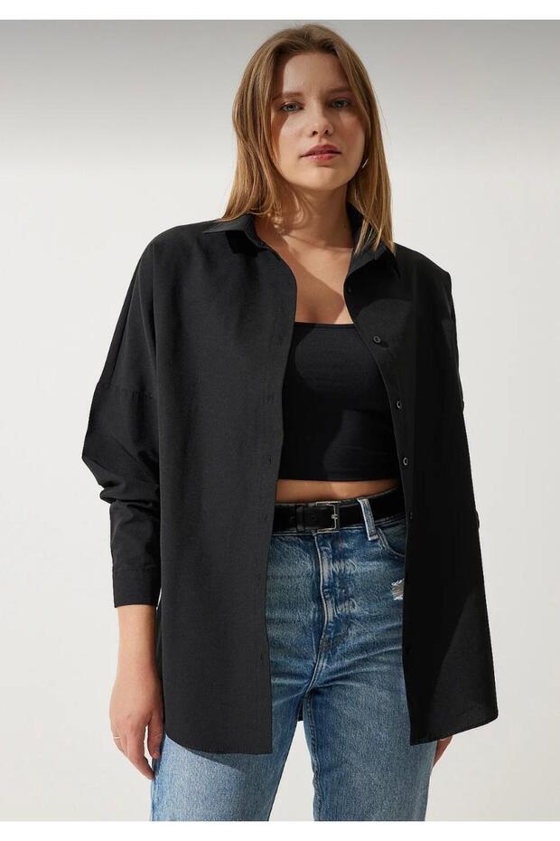 Kadın Oversize Uzun Basic Gömlek - 2