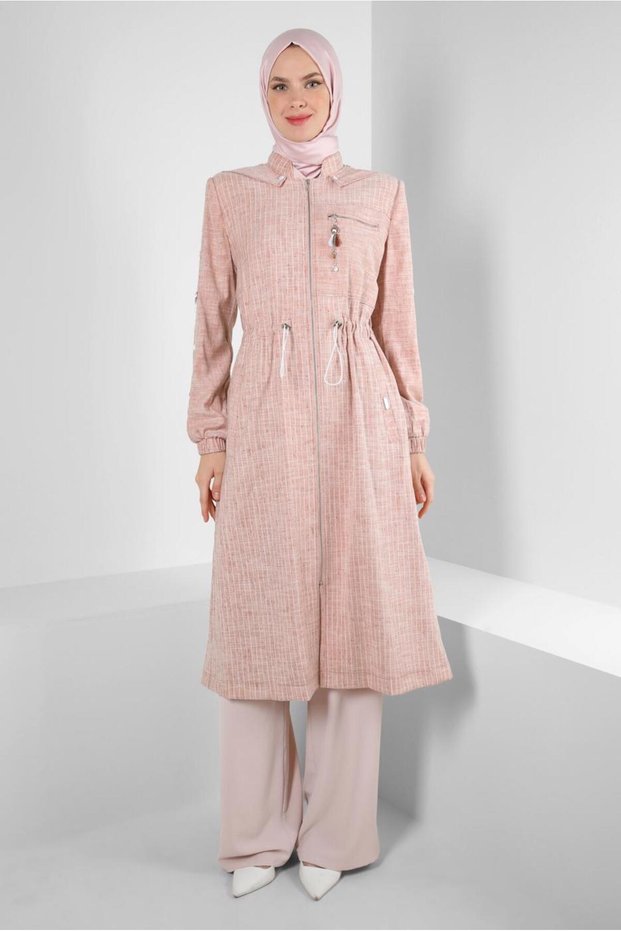 REMOVABLE HOODED STRIPED TRENCH COAT 10767