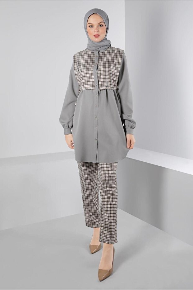 بنطلون مزدوج بتصميم جزمة مع تفاصيل ربط. مجموعة 43266 - 1