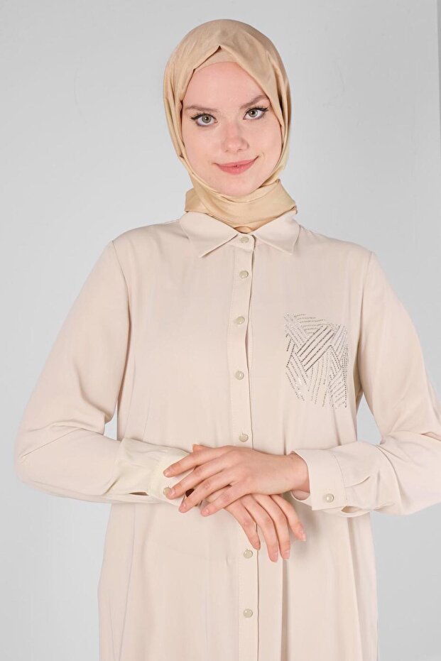 تونك طويل بأزرار مطبوعة بالأحجار 43522