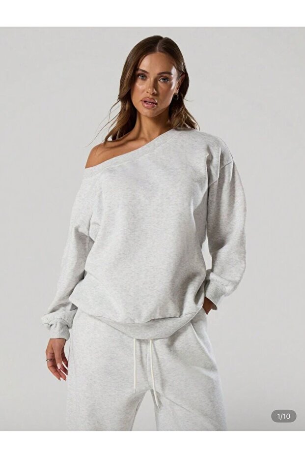 YENİ ÜRÜN Kadın Omzu Düşük Oversize Basic Sweatshirt 0035 - 1