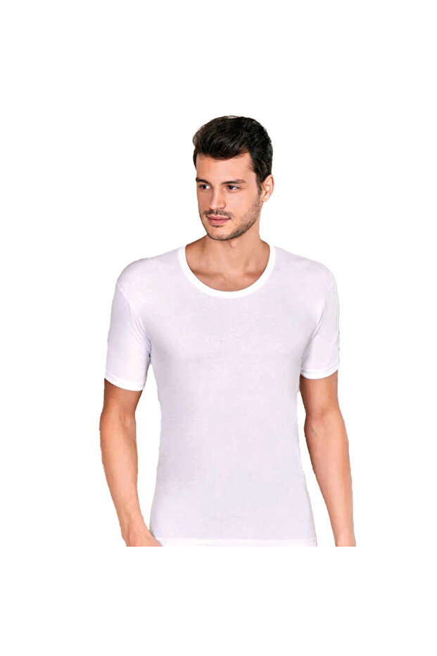 Men's White Open Collar Undershirt - 1